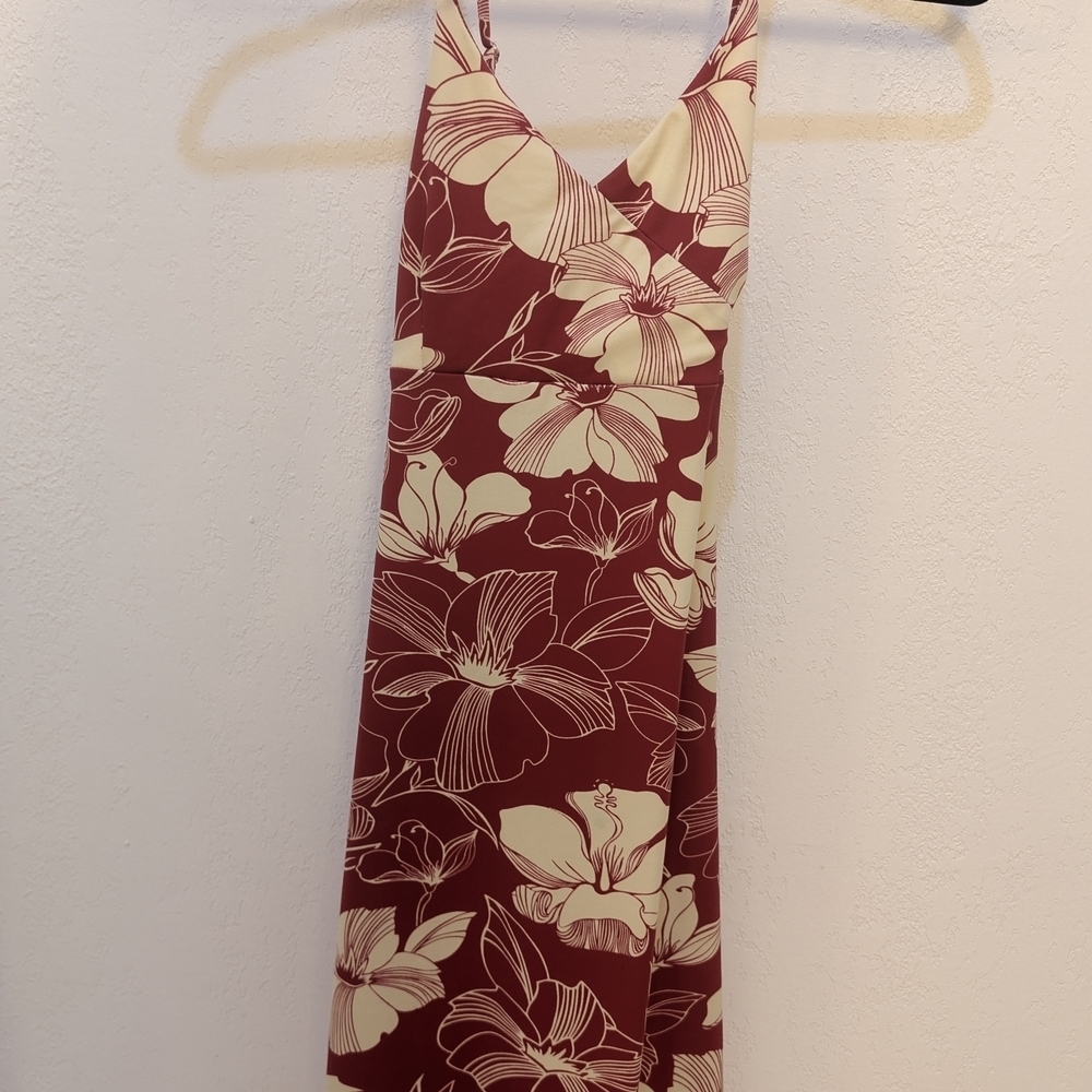 Rusty Red and Cream Floral Mini Dress